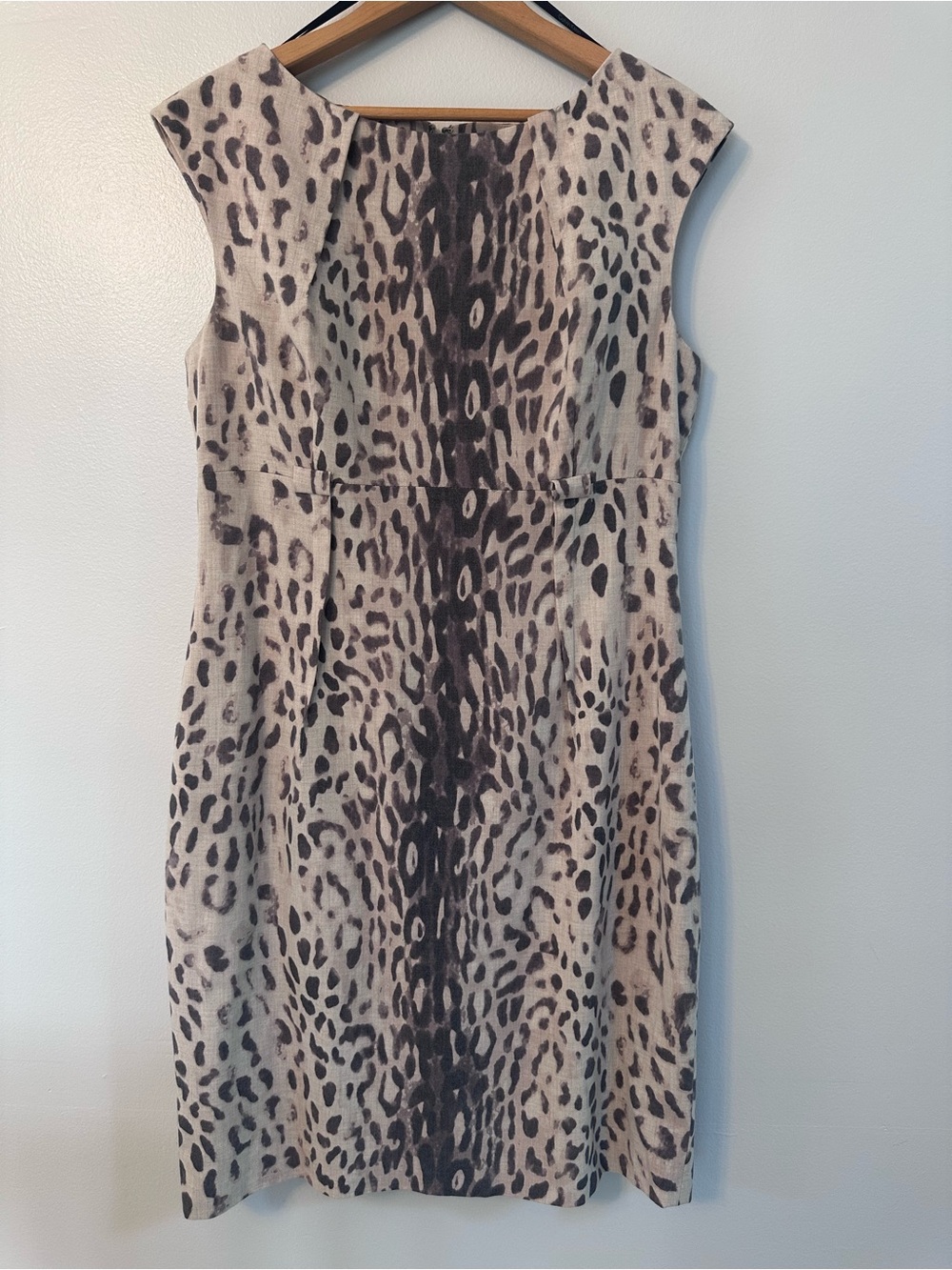 Calvin Klein Beige and Brown Animal-Print Leopard Cap-Sleeve Dress Size 10